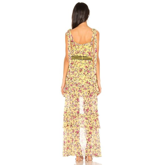 For Love & Lemons Maison Yellow Floral Print Maxi Dress Women's Medium M - Picture 4 of 11